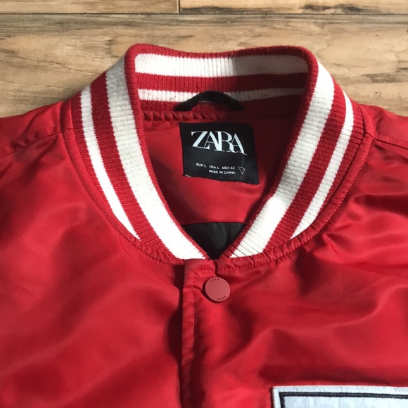 Zara red and white varsity jacket all about technique size large - Picture 3 of 16